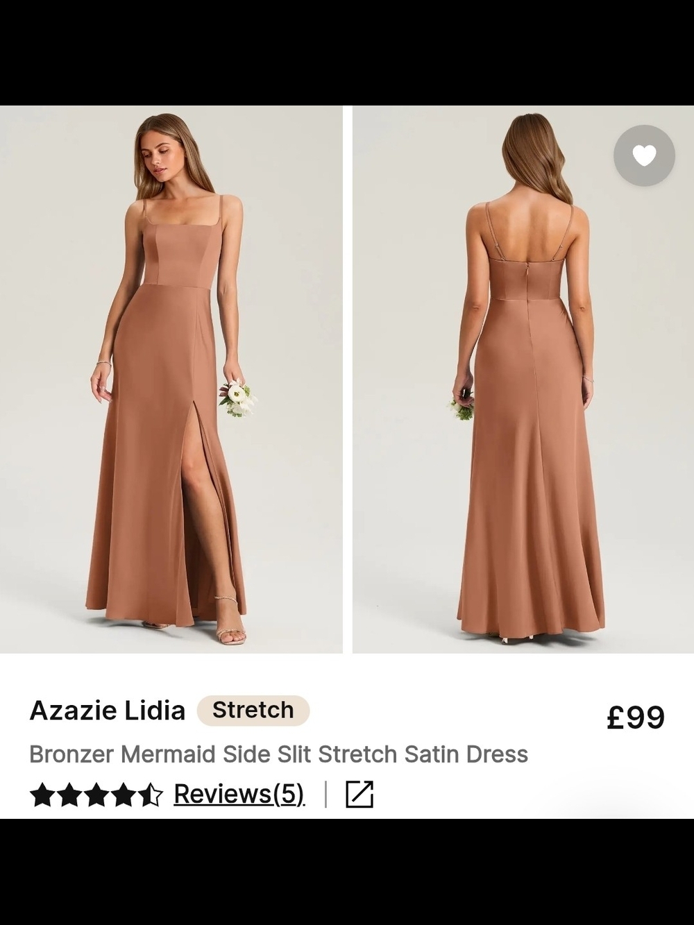 Azazie Lidia Bronzer Satin Mermaid Side-Slit Gown